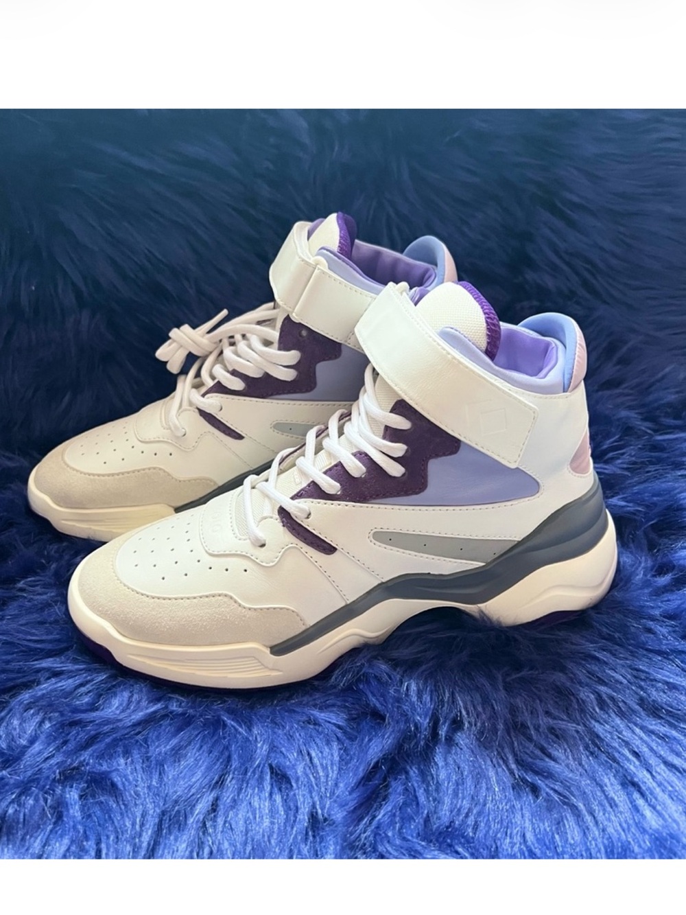 New! KOIO Aerobics Pearl Leather High Top Chunky Sneakers White Purple - Picture 9 of 13